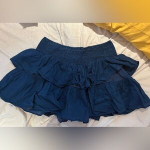 Navy Smocked Waist Ruffle Mini Skort
